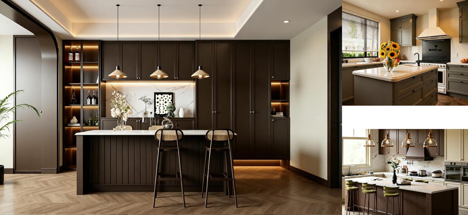 Dark wood island kitchen