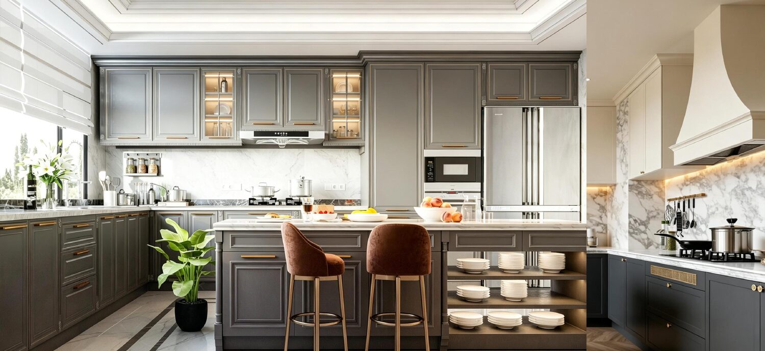 Grey kitchen with island